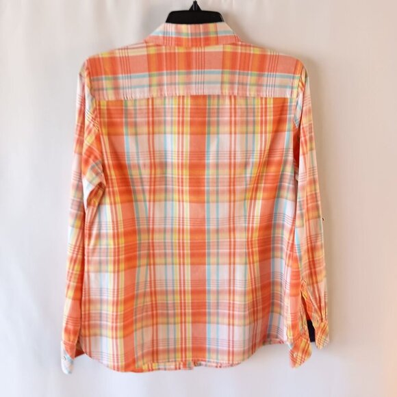 Talbots Women’s Long Sleeve Orange Plaid Button Front Cotton Blouse Size S - Picture 7 of 8